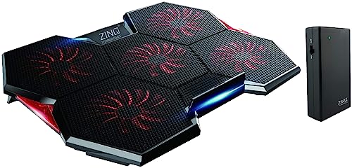 Image of Zinq UPS for Router Mini UPS for 12V WiFi Router, Fiber Routers and Broadband && Zinq Five Fan Cooling Pad and Laptop Stand with Dual Height Adjustment and Dual USB Port Extension (Black)