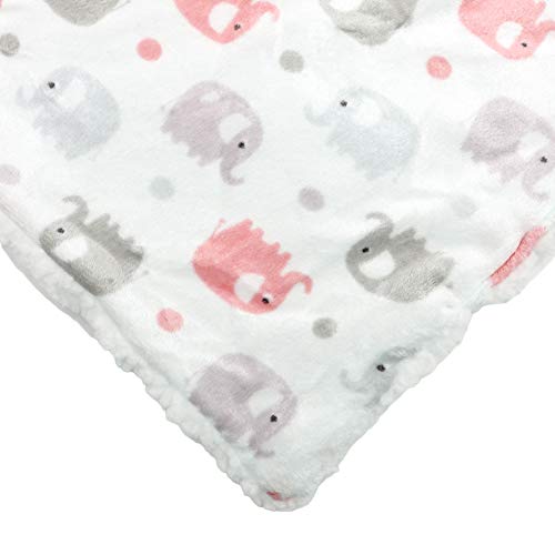 Image of EVERYDAY KIDS Large Ultra Soft Gray and Pink Elephant Minky Baby Blanket for Girls Mink and Sherpa Toddler and Baby Girl Blanket Measures 30 x 40 inch; Trendy Animal Elephant Baby Nursery Decor