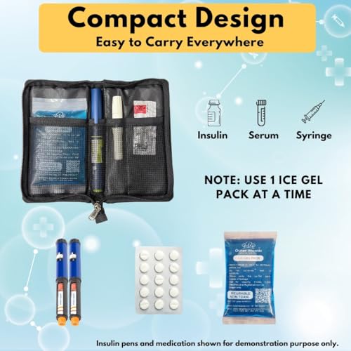 Image of Insulin Cooling Wallet Insulin Travel Pouch & Pen Holder for Diabetics Keeps Insulin Cool for 4+ Hours 2 Ice Gel Packs Compact Cooler Case for Travel & Daily Use (Black)