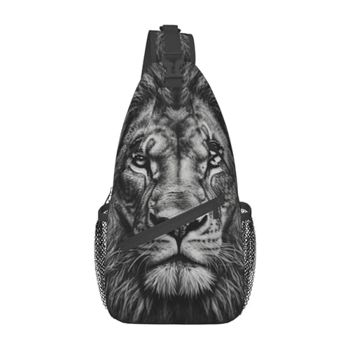 Sac à dos lion noir et blanc au design graphique puissant avec sangle ajustable