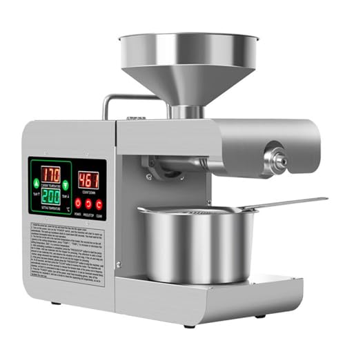Pressa per olio in acciaio inossidabile 304 con display LCD, 122-402 ° F pressa elettrica calda e fredda per arachidi, sesamo, cocco, soia, semi di girasole, noci, 110 V
