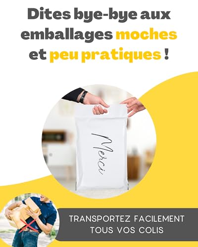 EMBALLAX - 60 Pochettes d’Envoie Colis Vinted - Taille S/M/L - Résistante, Opaque, Imperméable - Enveloppe Plastique Expédition - Emballage Envoie Vetement, Boite, Sac - Poignée - Merci – vue 2