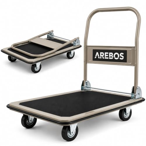 Arebos Chariot de Transport Pliable avec Plate-Forme antidérapante – capacité 300 kg...