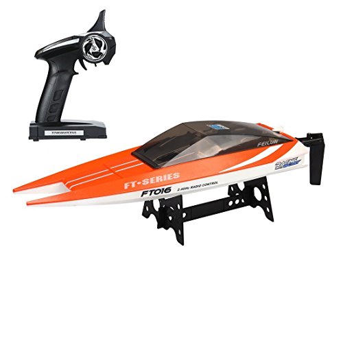 Feilun rc Boat Newest 2018 Feilun FT016 016 Remote Control Boat Watercraft Large Racing High Speed 30KM/H Motor Excellent Auto Water Cool Functions for Hobbies Player Adult (Orange or Green)