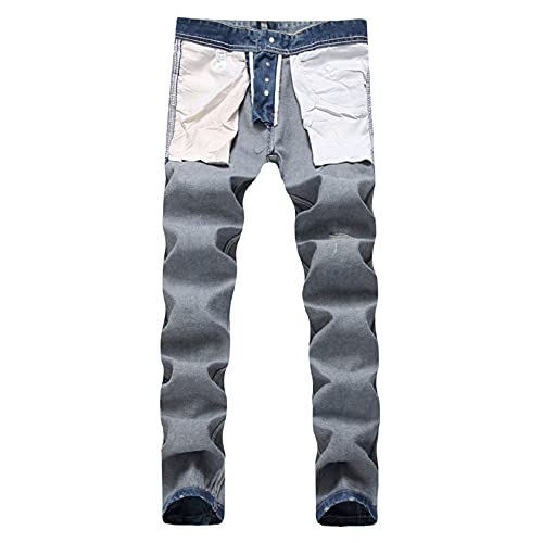 Men's Retro Button Fly Jean Trousers Ripped Straight Denim Jeans Skinny Hole Distressed Stretch Denim Pants (36,Blue)3