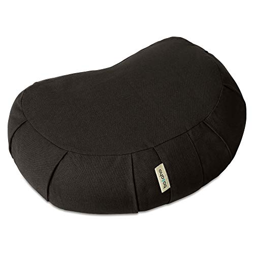 basaho Crescent Zafu Cojín de Meditación | Algodón Orgánico (Certificación Gots) | Cáscara de Trigo Sarraceno | Funda Extraíble Lavable (Negro Zen)
