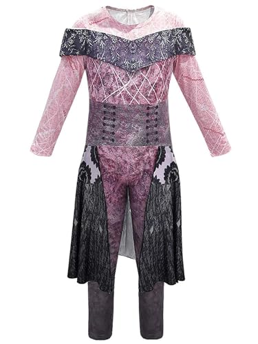 Sunloudy Girls Halloween Costume Descendants 3 Evil Audrey Party Long Sleeve Jumpsuit Classic Cosplay Outfit (Purple, 5-6 Years)