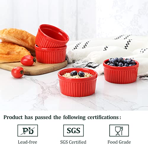 Yedio Ramekins, 4 Ounces Porcelain Souffle Dishes Set for Baking, Souffle Ramekins for Desert, Pudding. Set of 6, Red, Oven Safe - Thumbnail 3