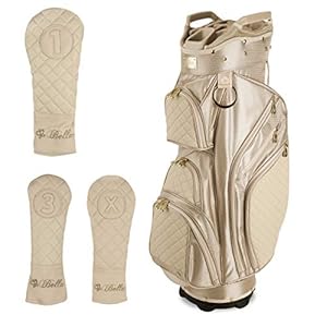 Ladies Golf Cart Bag, 3 Matching Head Covers, Lightweight 14 Way Golf Club Bag for Women Velour Lined Valuables Pocket Waterproof Zipper Padded Carry Strap Rain Hood Cover Oversized Putter Pit
