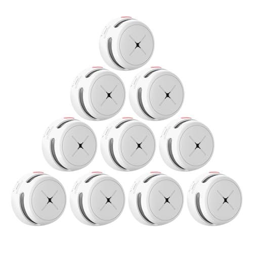 Rauchmelder 10er Set AEGISLINK 10-Jahres Batterie Mini photoelektrischer Feuermelder Brandmelder mit Test-/Stummschalt-Taste Schwacher Batterie Warnung S500