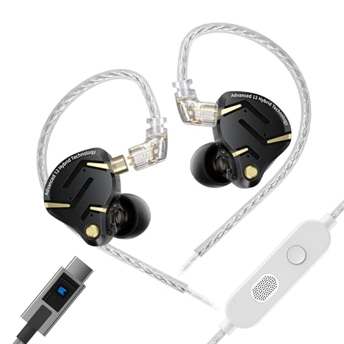 Yinyoo KZ ZS12 Pro 2 In-Ear Kopfhörer mit Kabel USB C, 5BA+1DD Kabelgebundene Ohrhörer für Ego-Shooter-Spiele, Kabelkopfhörer USBC Kompatibel mit Pixel 6/7 (schwarz, mit Mikrofon)