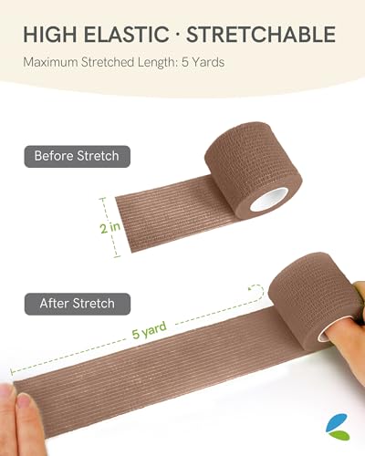 Image of FriCARE Self Adhesive Bandage Wrap, Medical Tape in First Aid Kit | Elastic Cohesive Bandages for Sports /Vet /Wrist Ankle Wounds, 2 Inches X 5 Yards, Latex-free 6 Rolls, Ocean Depth