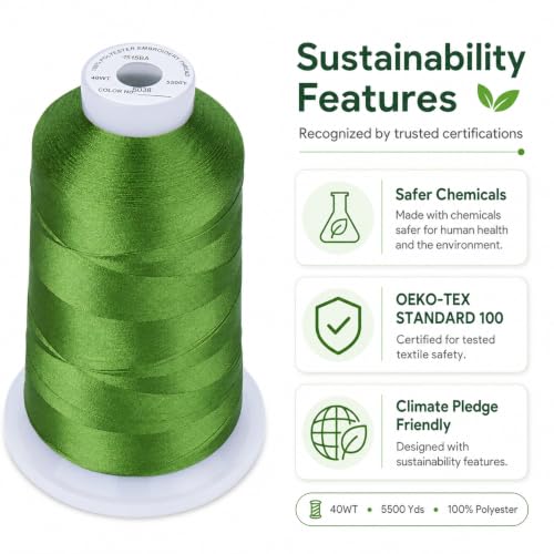 Image of Simthread 5500Yds /5000M 40WT Polyester Embroidery Thread Ivy Green S03 | High-yardage 5000M spool offers smooth feeding and stable 40WT polyester thread for home and commercial embroidery machines.