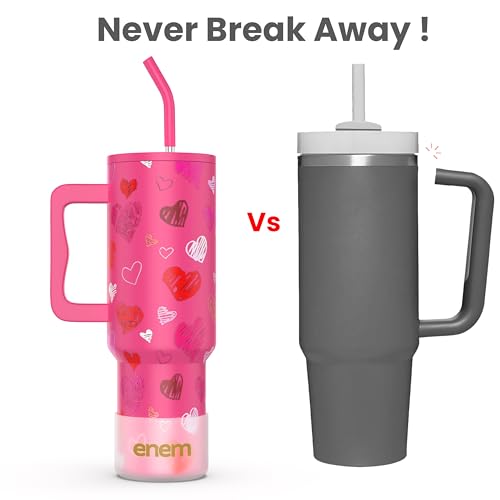 Image of enem Tumbler, Lovestruck, Tumbler with Metal Straw, Sipper, with Lid Leak Proof, 1 Metal Ice Cube, 1 Copper Spring (Tamba), Base Protector, Mug Travel, 1.2L (Pink)