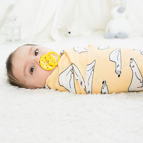 Image of Kassy Pop Printed 6 Layer Bamboo Muslin Blanket Cum Swaddling Towel for Baby, Toddlers | 70% Bamboo, 30% Cotton | AC Quilt, Multi-Purpose Blanket | Toxin Free | 110cm x 110cm (Lazy Bear Print)
