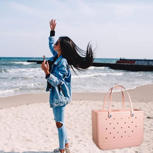 2024 New Rubber Beach Tote, Large Waterproof Washable Tip Proof Durable Open Tote Bag, 8 Colors, for The Beach Boat Pool Sports,Pink4