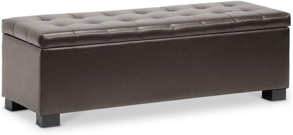 Pemberly Row Modern Leather Tufted Storage Ottoman Bench, Brown Finish, Sleek Design, Indoor Use, Living Room Furniture with Hidden Storage and Comfortable Seating