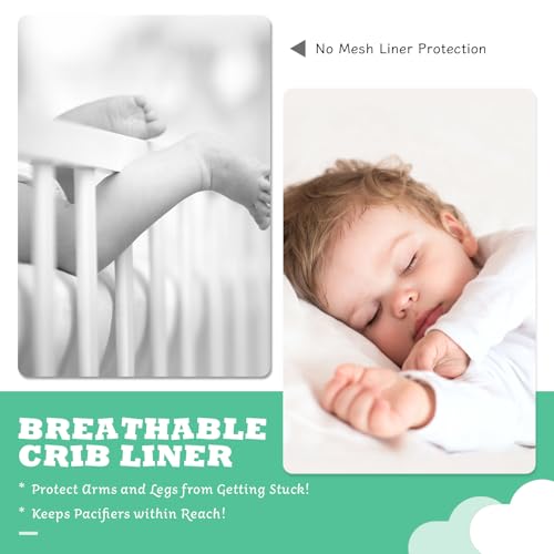 Breathable Crib Mesh Liner, 11\" H (28cm) Essential 3mm Mesh, Protects Baby Legs and Arms, Grey - Thumbnail 2