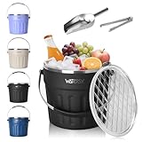 WATERSY 7,6L Eiswürfelbehälter mit Deckel, Edelstahl Eisbehälter mit Portable Tragegriff Eiszange, Schaufel, Doppelwandig Eiskübel Ideal für Partys Bier Cocktailbars, Schwarz