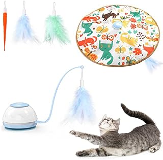 VavoPaw Interactive Cat Toys, 2-in-1 Cat Feather Toys, Adjustable Ambush Feather Kitten Toy for Indoor Playing, Automatic Electronic Kitten Toy for Cat Exercise Catcher Chasing Hunting, Blue