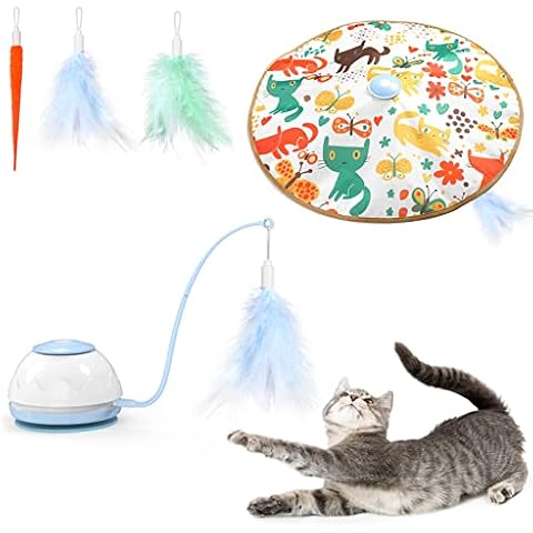 VavoPaw Interactive Cat Toys, 2-in-1 Cat Feather Toys, Adjustable Ambush Feather Kitten Toy for Indoor Playing, Automatic Electronic Kitten Toy for Cat Exercise Catcher Chasing Hunting, Blue Cover