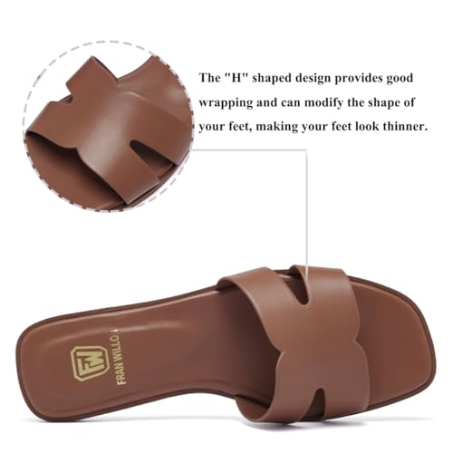 Image of FW FRAN WILLOR Women's Flat Sandals Dressy Comfortable Slide Sandals Fashion Square Open Toe Slip On Beach Sandals for Summer
