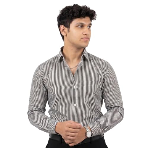 Monochrome Men’S Black & White Striped Full Sleeve Shirt | Premium Poplin Fabric Casual Shirt for Men | Regular Fit Button-Down Smart Casual Wear for Office, Party & Everyday Style-image-10