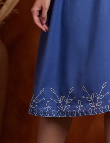 Image of Amazon Brand - Myx Women's Cotton Embroidered Shirt Dress | Below The Knee (Available in Plus Sizes)