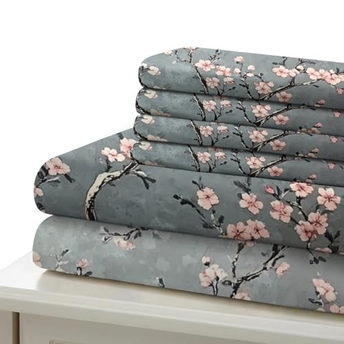 Parure de lit fleurs de cerisier 3D housse de couette 220x240 cm microfibre résistante King - 7