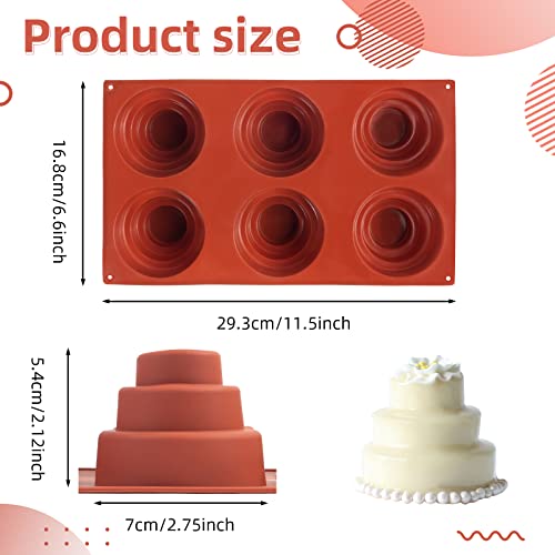 Fvvmeed 6 Cavities Mini 3 Tier Cake Silicone Pan Multi Tiered Cupcake Mousse Mold Diy Round Cupcake Pastry Pudding Cookie Chocolate Jelly Muffin Fondant Baking Pan Mould Nonstick Home Made Baking #TOP2