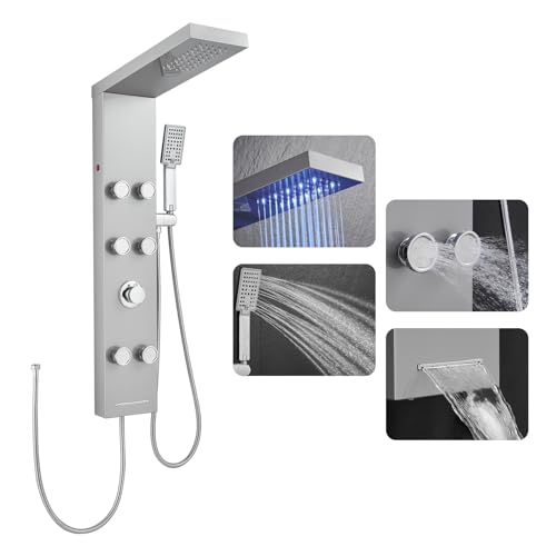 ROVOGO Gebürstetes Duschpaneel ohne Armatur mit LED...