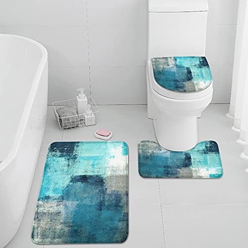 ArtSocket Bathroom Rugs and Mats Sets 3 Piece, Bathroom Rugs Non Slip, Teal Green Grey Abstract Painting Gray Absorbent Microfiber Memory Foam Bath Mat Machine Washable Bathroom Floor Mats