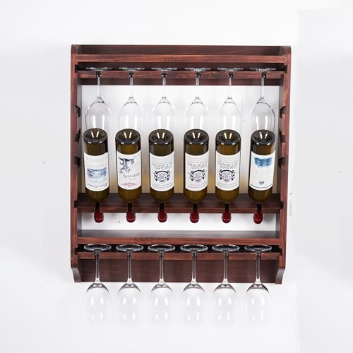 YIDANYOT 18 Bottle Wall Wine Rack/Wine Rack with Glass Holder/Pine/Solid Wood/Home Wine Rack//Living Room Wine Rack
