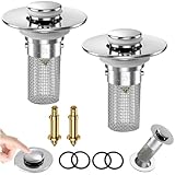 2PACK Bathroom Sink Drain Strainer, Bathtub Drain Hair Catcher, Drain Plug Filter, Pop Up Drain with Stainless Steel Floor Drain Filter Universal Replacement 1.1-1.45 Inch