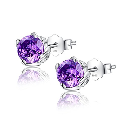 MABELLA Sterling Silver Simulated Birthstone Gemstone Earrings Studs Cubic Zirconia Women, Gift for Women…