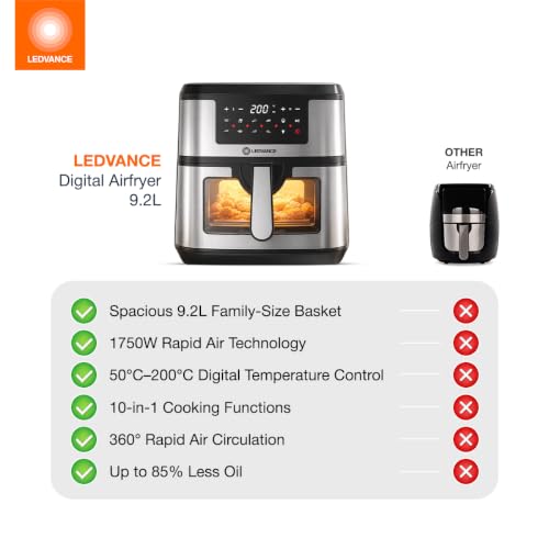 Image of Ledvance Air Fryer | 9.2L Capacity & 1750W | 10 in 1 Functions | Digital & Touch Panel | Glass View | Rapid Air Circulation | 85% Less Oil Usage | 9 Preset Menus | 2 Year Warranty