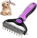 Bencmate Dematting Comb Tool for Dogs Cats Pet Grooming Undercoat Rake with Dual Side - Gently Removes Undercoat Knots Mats(Purple)