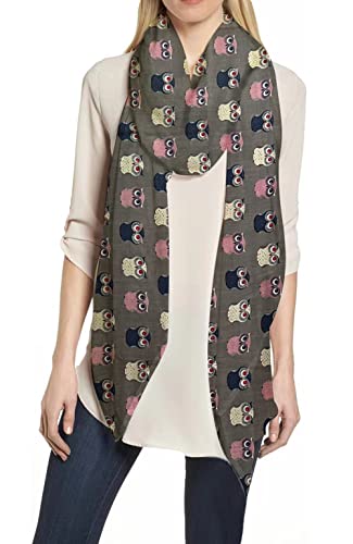 Lina & Lily Owl Print Women's Scarf Shawl Wrap Lightweight (Dark Gray)