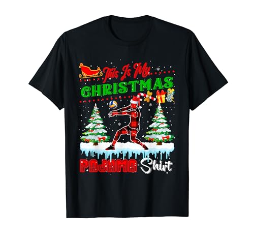 My Christmas Pajama Shirt Costume Santa Volleyball Player T-Shirt