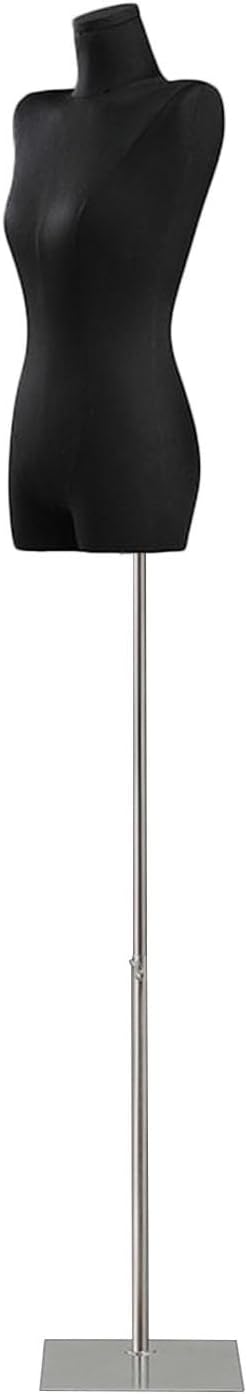 Adjustable Female Dress Form Mannequin with Metal Stand - Black Flax Tailors Dummy for Sewing, Jewelry Display & Crafting - 3 Styles Available (Silver, A) - Ideal for Designers & Crafters.
