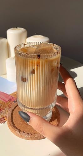 Image of criterion Ribbed Glass 300ml Rigid Drinking Glasses for Cocktail, Whiskey, Water, Juice, Iced Coffee Bar Accessories,Smoothies, Vintage Glassware (4)