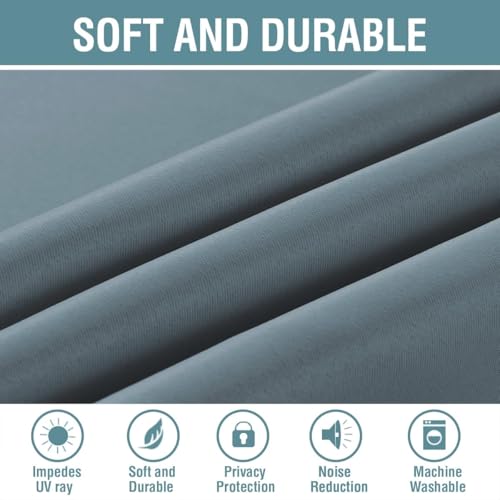 Image of H.VERSAILTEX Blue Curtains /Drapes Blackout for Bedroom Room Darkening Thermal Curtains for Living Room Noise Reducing Sound Proof Solid Grommet Curtain (One Panel, Stone Blue, 52 inch W x 120 inch L)