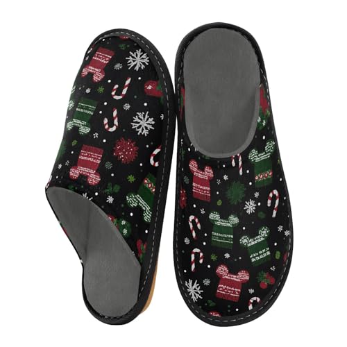 Slippers for Women Mickey Mouse Snowflake Hat Pattern Soft Winter Warm Shoes Indoor Outdoor Non-Slip House Travel Slippers