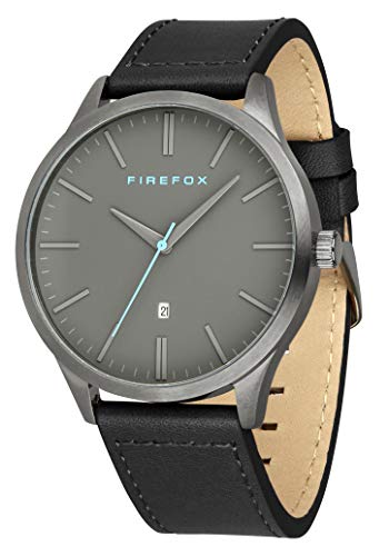 Preisvergleich Produktbild FIREFOX Herren- Armbanduhr XCHANGE analog Quarz Edelstahl matt gebürstet Lederarmband schwarz Zifferblatt grau Datumsanzeige 5 ATM wasserdicht FFPL01-121