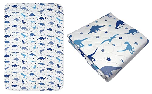 Wovenx Organic Incontinence Pads For Kids & Toddlers - 5 Layer Waterproof Protectors For Overnight Bed Wetting - Reusable & Washable Pee Pads - Fits Twin To Full Size Beds - 34" X 52" Blue Dinosaurs #TOP7
