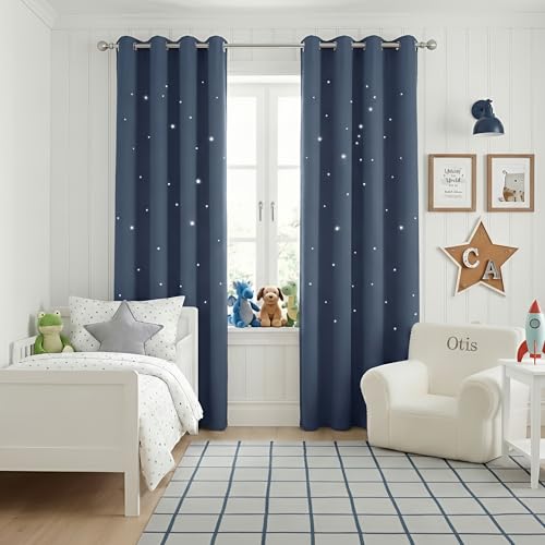 NICETOWN Kids Curtains for Bedroom, Star Hollow-Out Room Darkening Thermal Insulated Curtains with Grommet Decorate Kids Bedroom Nursery, 2 Panels, 42