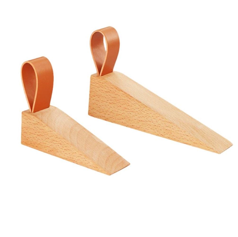 Wood Door Stopper Non-Slip Wedge, 2 Pack Solid Hardwood Door Stops for Floor, Heavy Duty Door Jammer for Bedroom, Office, Living Room, Hotel to Prevent Slamming & Wall Damage