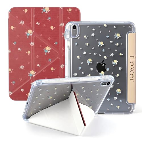 #rémunéré #Amazon<br>Mignonne Coque pour iPad Mini 7ème (A17 Pro 2024) / iPad Mini 6ème (8 3 Pouces 2021) Kawaii Fleur Rouge Enfants et Femmes Y Fold Étui Réveil/Sommeil Auto avec Porte Pencil Fleur Rouge