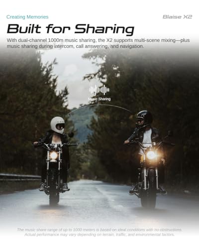 Image of Blaise X2 Motorcycle Intercom 2 Rider Helmet Communication System Motorcycle Helmet Bluetooth Headset Music Sharing Voice Control IP66 Waterproof 15 Lighting Models (Single Pack-Glossy Black)