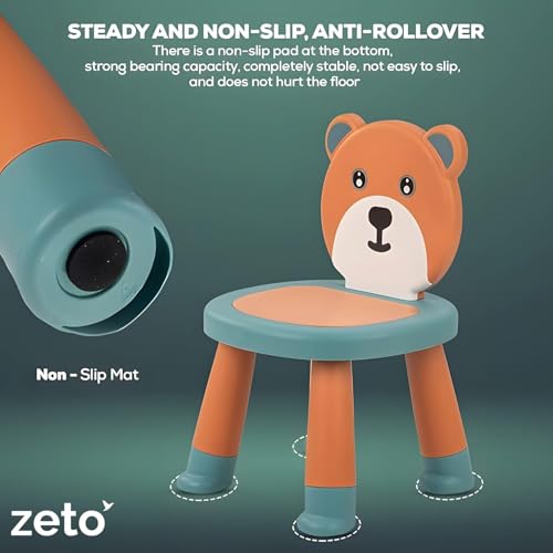 Children's Chair, Cartoon Bear Design, Suitable for 1-5 Years, Anti-Slip, Orange and Blue